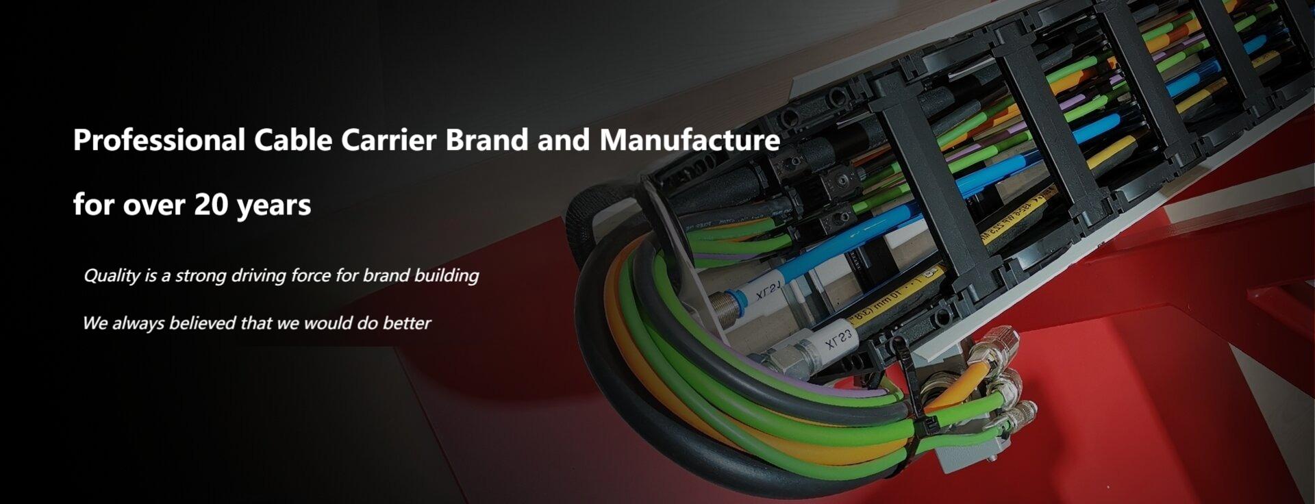 Cable carrier track guiding multiple moving cables with precision.
